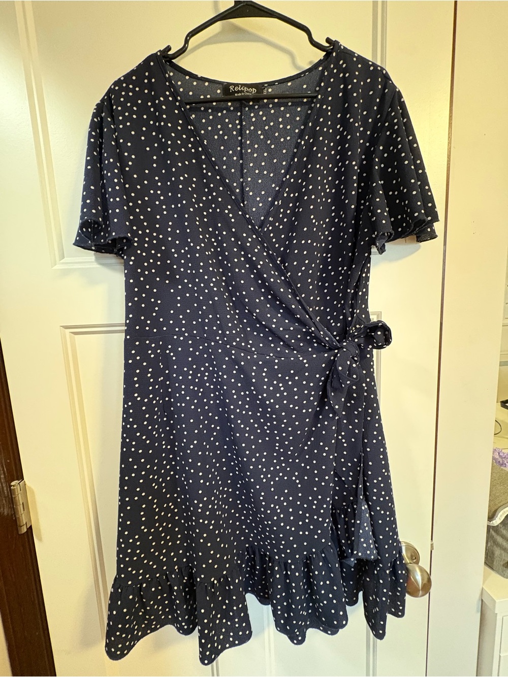 Rollas Polka Dot Navy Wrap Dress with Tie Waist